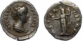 (Siilver, 2,99g, 19mm) Diva FAUSTINA I AR Denarius. Struck under Antoninus Pius. Rome, AD 141. Obv: DIVA FAVSTINA - draped bust right 
Rev: AETERNITAS...