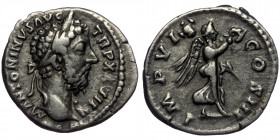 (Silver, 3,30, 19mm) MARCUS AURELIUS (161-180) AR denarius, Rome, December AD 173-June AD 174. 
Obv: M ANTONINVS AVG TR P XXVIII - laureate head of Ma...