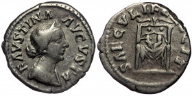 (Silver, 3,12g, 18mm) FAUSTINA II (Augusta, 147-175/6) AR Denarius, Rome, 154-157 AD. 
Obv: FAVSTINA AVGVSTA - draped bust right, wearing stephane 
Re...