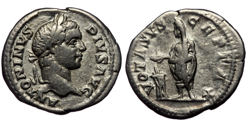 (Silver, 3,45g, 19mm) CARACALLA (198-217) AR Denarius. Rome, AD 201-206. 
Obv: A...