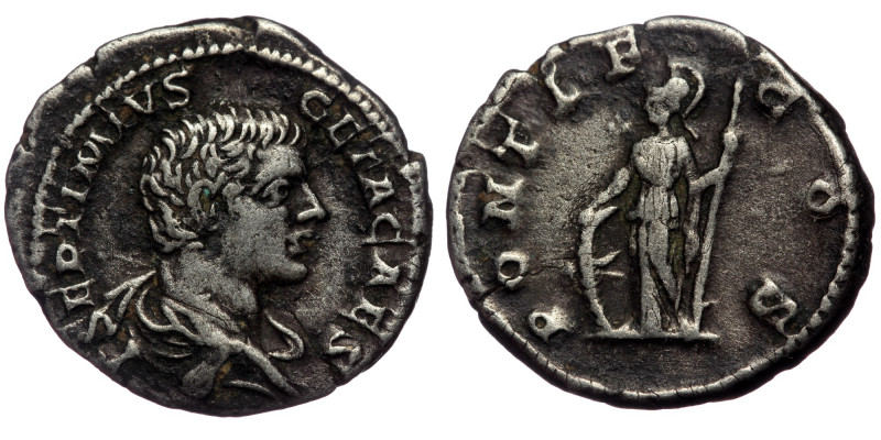 (Silver, 3,41g, 20mm) GETA (Caesar, 198-209) AR Denarius, Rome, 205-208. 
Obv: P...