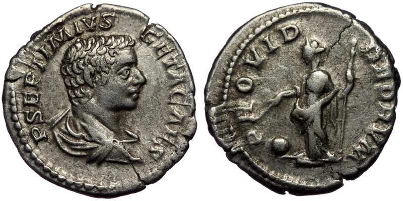 (Silver, 3,41g, 19mm) GETA (Caesar, 197-209) AR Denarius. Rome, AD 203-209. 
Obv...