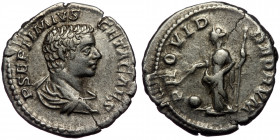 (Silver, 3,41g, 19mm) GETA (Caesar, 197-209) AR Denarius. Rome, AD 203-209. 
Obv: P SEPTIMIVS GETA CAES - draped bust to right 
Rev: PROVID DEORVM - P...