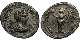 (Siilver, 3,05g, 20mm) GETA (Caesar, 198-209) AR Denarius, Laodicea ad Mare, 198-200.
Obv: L SEPTIMIVS GETA CAES - Draped bust right
Rev.: FELICITAS T...