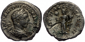 (Siilver, 2,80g, 20mm) ELAGABALUS (218-222) AR denarius, Rome, AD 222. 
Obv: IMP ANTONINVS PIVS AVG - laureate, draped bust of Elagabalus right, seen ...