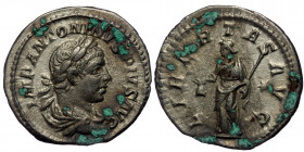 (Silver, 2,61g, 20mm) ELAGABAL (218-222) AR Denarius, Rome, 220-221 
Obv: IMP ANTONINVS PIVS AVG - Bust laureate, draped right. 
Rev: LIBERTAS AVG - L...
