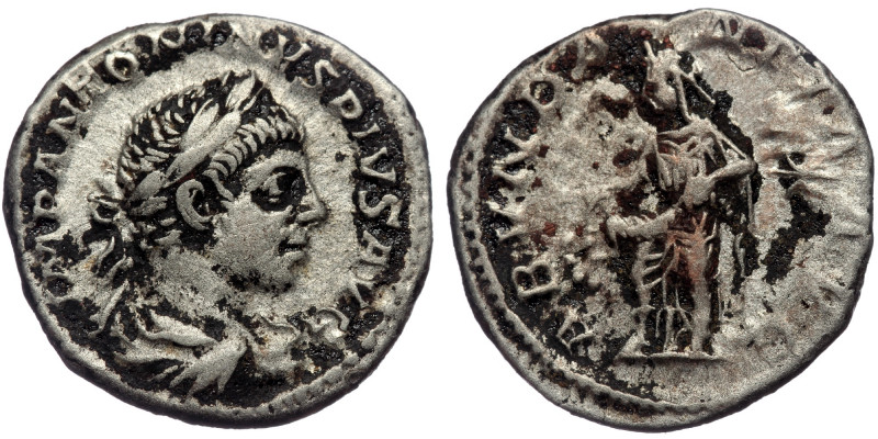 (Silver, 3,40g, 18mm) ELAGABALUS (218-222) AR Denarius, Rome, 221/2. 
Obv: IMP A...