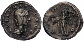 (Silver, 2,61g, 20mm) JULIA MAESA (Augusta, 218-224/5) AR Denarius. Rome. 
Obv: IVLIA MAESA AVG - Draped bust right. 
Rev: IVNO - Juno standing left, ...