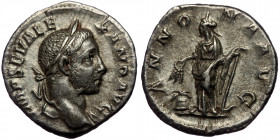 (Silver, 3,17g, 18mm) SEVERUS ALEXANDER (222-235) AR Denarius. Rome.
Obv: IMP SEV ALEXAND AVG - Laureate bust right, with slight drapery.
Rev: ANNONA ...