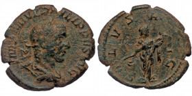 (Bronze, 8,21g, 25mm) PHILIP I (244-249) AE As, Rome, 244 
Obv: IMP M IVL PHILIPPVS AVG - laureate and draped bust right 
Rev: SALVS AVG - Salus stand...