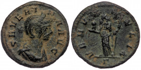 (Bronze, 2,50g, 19mm) SEVERINA (274-275) BI denarius, Rome, 5th officina, AD 274. 
Obv: SEVERINA AVG - diademed, draped bust right 
Rev: VENVS FELIX -...