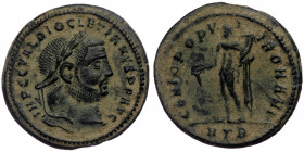 (Bronze, 10,56g, 28mm) Diocletian (284 - 305) AE Follis 296/297 Heracleia. 
Obv.: IMP DIOCLETIANVS P AVGLaureate head right 
Rev: GENIO POPVLI ROMANI ...