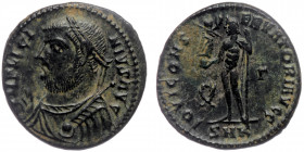 LICINUS I (Bronze. 3.19 gr. 20 mm) A.D. 308-324. BI Nummus (Follis) Cyzicus Mint.
Laureate bust left
Rev: Jupiter standing left, holding victoria and ...