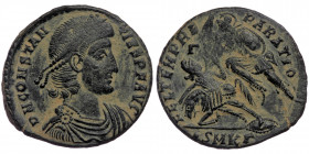 (Bronze, 4,69g, 22mm) CONSTANTIUS II (337-361) Æ Centenionalis, Cyzicus, 351-354. 
Obv: DN CONSTANTIVS PF AVG - Pearl-diademed, draped, and cuirassed ...