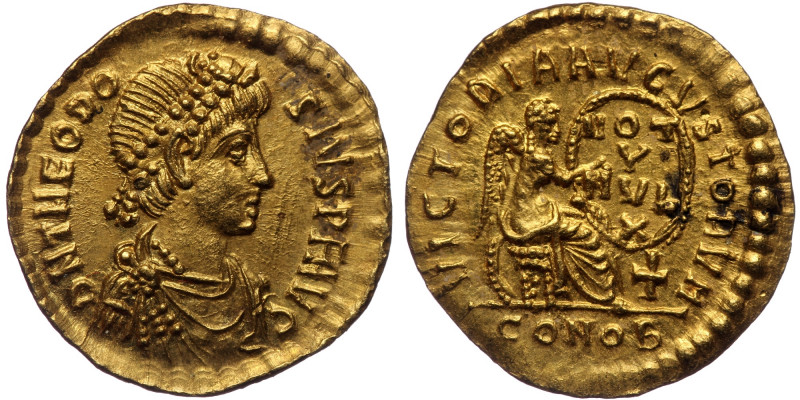 (Gold, 1.65g, 16mm)THEODOSIUS I (379-395) 1 1/2 AV Scripulum, Constantinopolis 3...