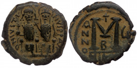 Justin II and Sophia ( Bronze.11.56 g. 28 mm) AD 565-578. Nikomedia Follis
Justin and Sophia seated on the throne, cross between their heads
Rev: larg...