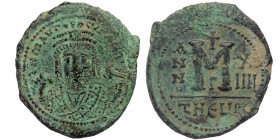 (Bronze, 11,76g, 30mm) Maurice Tiberius (582-602) AE Follis, Theoupolis (Antioch),Γ= 3rd officina, struck during regnal year XIIII = 14 = 595-596. 
Ob...