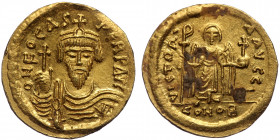 Phocas AD ( Gold. 4.52 g. 21 mm) 602-610. Constantinople. 7th officina Solidus AV
d N FOCAS PERP AVI, draped and cuirassed facing bust, wearing crown ...