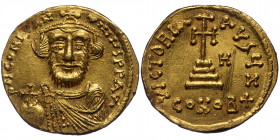 Constans II ( Gold. 4.47 g. 21 mm) AV Solidus. Constantinople, dated IY 7 = AD 648/9. 
∂ N CONSƮANƮINЧS P AVC, crowned bust facing, wearing crown and ...