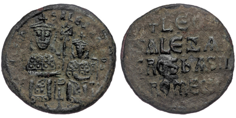 LEO VI with ALEXANDER ( Bronze. 6.72 g. 28 mm) (886-912). Follis. Constantinople...