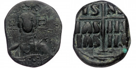 (Bronze, 9,68g, 29mm) Anonymous, attributed to Romanus III or Michael IV (1028-1034 or 1034-1041) AE follis. 
Obv: +EMMA - NOVHA / IC - XC - Nimbate b...