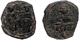Constantine X Ducas and Eudocia ( Bronze. 9.88 g. 25 mm) (1059-1067) follis, Constantinople
Christ standing facing on footstool,
Rev: Eudocia on left,...