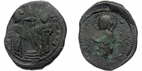 (Bronze, 8,13g, 29mm) Constantine X Ducas and Eudocia (1059-1067) Constantinople, Follis Æ
Obv: + EMMA-NOVHΛ Christ standing facing on footstool, wear...
