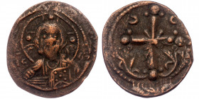 Anonymous I ( Bronze.2.94 g. 23 mm) (attributed to Nicephorus III), Follis , Constantinople 1075/1080 
Bust of Christ facing, wearing nimbus cruciger,...