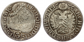 (Silver, 1,35g, 21mm) Silesia, Leopold I 'The Hogmouth' (1657-1705) AR 3 kreuzer, Breslau mint, 1666. 
Obv: LEOPOLD.D.G.R.I.S..A.G.H.B.R. - laureate, ...