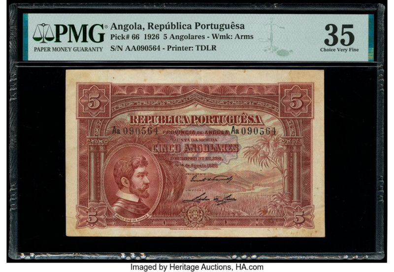 Angola Republica Portuguesa 5 Angolares 14.8.1926 Pick 66 PMG Choice Very Fine 3...