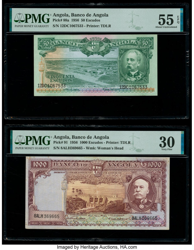 Angola Banco De Angola 50; 1000 Escudos 1956 Pick 88a; 91 Two Examples PMG About...