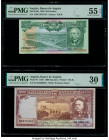 Angola Banco De Angola 50; 1000 Escudos 1956 Pick 88a; 91 Two Examples PMG About Uncirculated 55 EPQ; Very Fine 30. Pick 91a has rust lightened and ta...