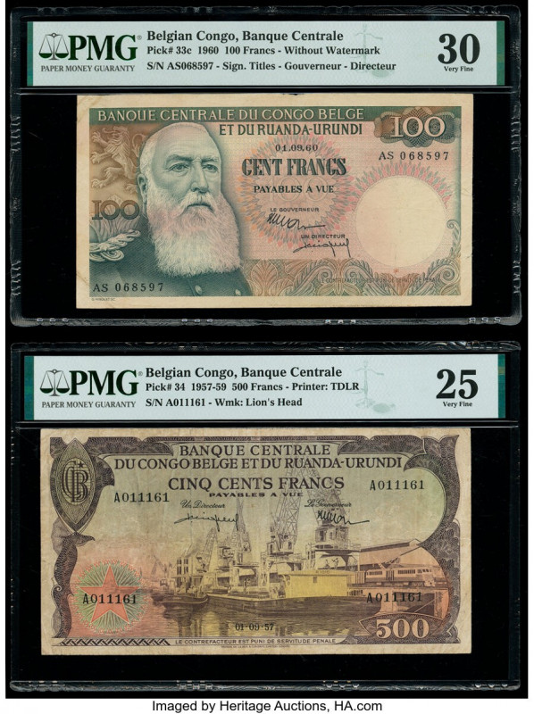 Belgian Congo Banque Centrale du Congo Belge 100; 500 Francs 1.9.1960; 1.9.1957 ...