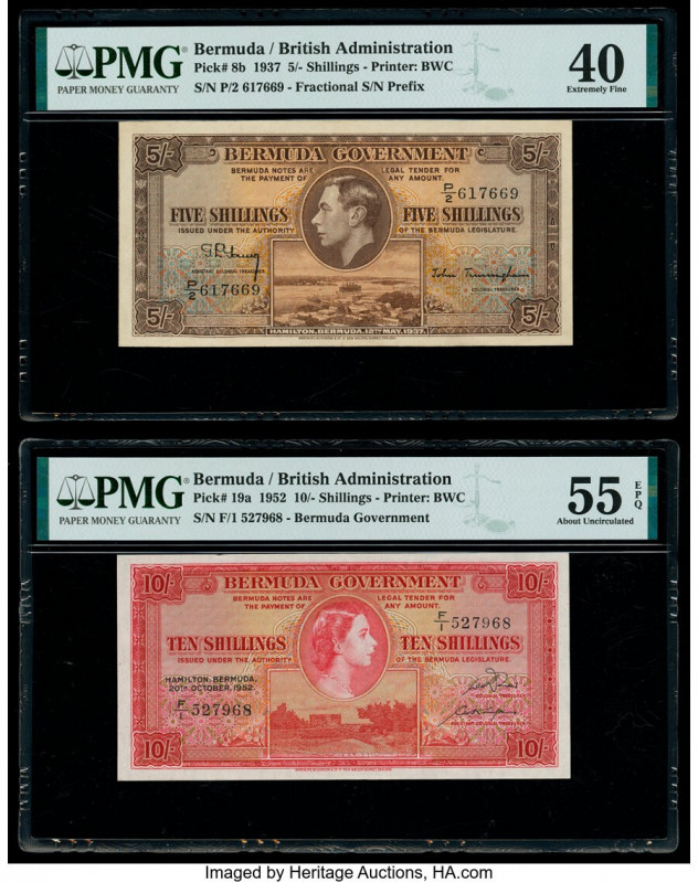 Bermuda Bermuda Government 5; 10 Shillings 12.5.1937; 20.10.1952 Pick 8b; 19a Tw...