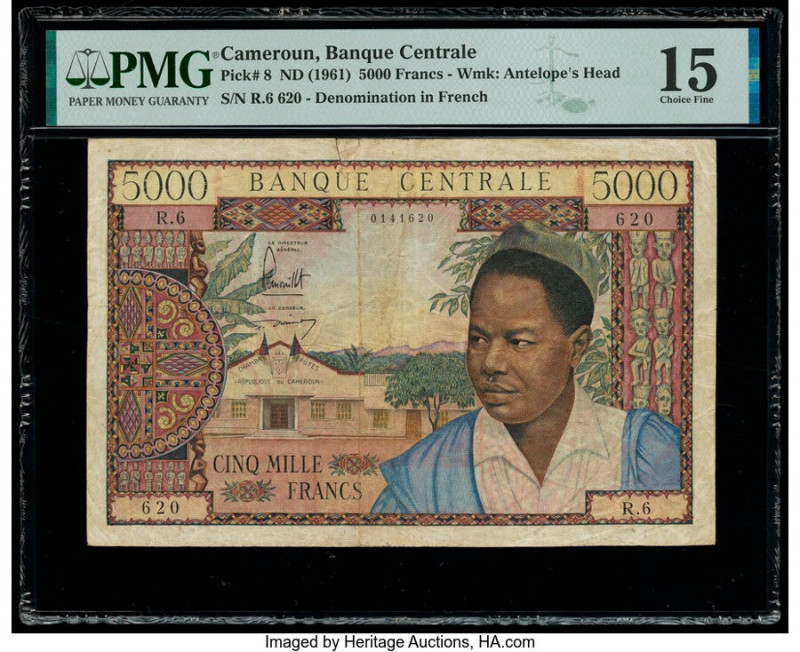 Cameroon Banque Centrale 5000 Francs ND (1961) Pick 8 PMG Choice Fine 15. 

HID0...