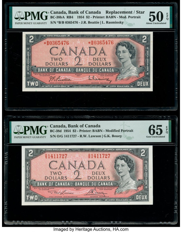 Canada Bank of Canada $2 1954 BC-38bA; BC-38d Two Examples Replacement/Issued PM...