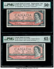 Canada Bank of Canada $2 1954 BC-38bA; BC-38d Two Examples Replacement/Issued PMG About Uncirculated 50 EPQ; Gem Uncirculated 65 EPQ. 

HID09801242017...