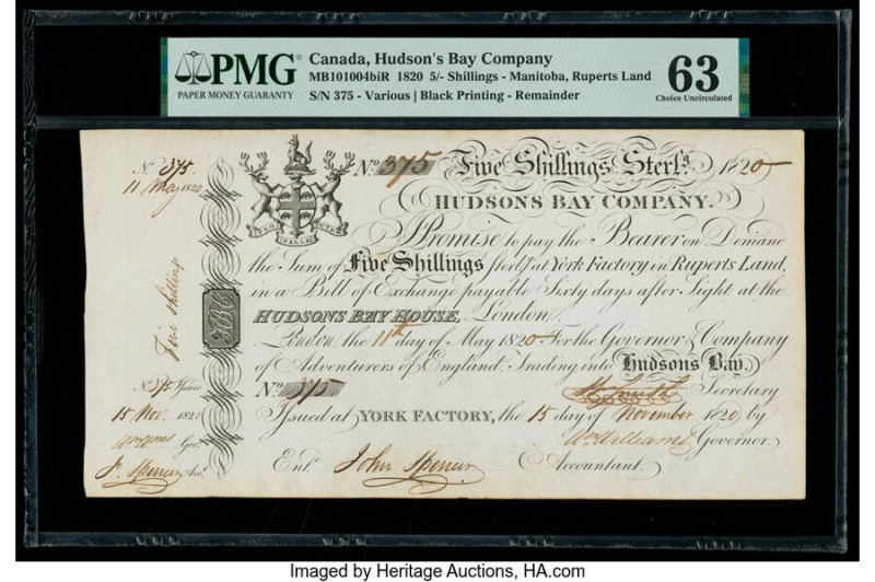 Canada Hudson's Bay Company Manitoba 5 Shillings 11.5.1820 MB101004biR Remainder...