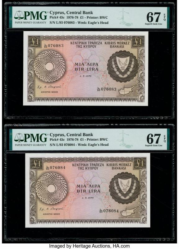 Cyprus Central Bank of Cyprus 1 Pound 1.5.1978 Pick 43c Two Consecutive Examples...