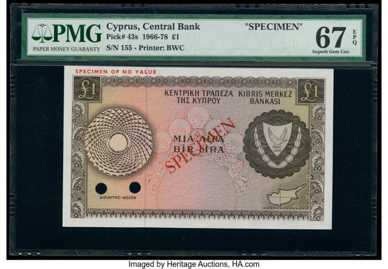 Cyprus Central Bank of Cyprus 1 Pound ND (1966-78) Pick 43s Specimen PMG Superb ...