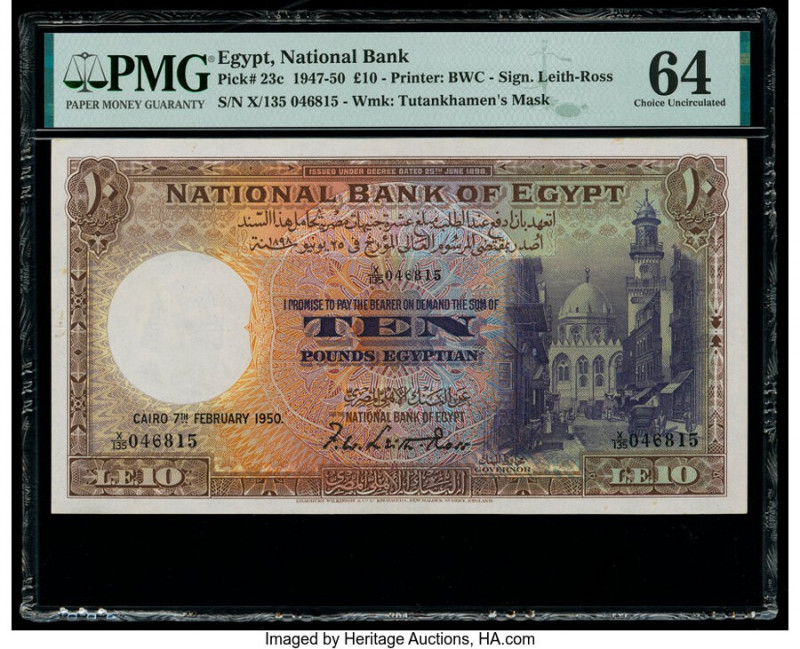 Egypt National Bank of Egypt 10 Pounds 7.2.1950 Pick 23c PMG Choice Uncirculated...