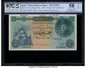 Egypt National Bank of Egypt 5 Pounds 1946-51 Pick 25as Specimen PCGS Banknote Choice AU 58 OPQ. Annotations and a roulette Specimen punch are present...