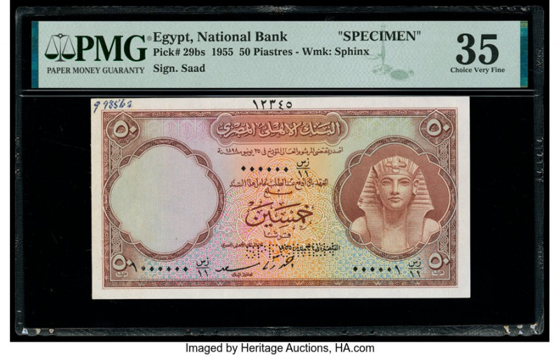 Egypt National Bank of Egypt 50 Piastres 1955 Pick 29bs Specimen PMG Choice Very...