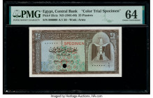 Egypt Central Bank of Egypt 25 Piastres ND (1961-66) Pick 35cts Color Trial Specimen PMG Choice Uncirculated 64. Cancelled with 1 punch hole and previ...