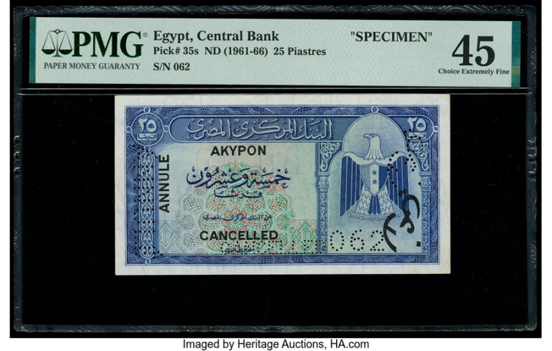 Egypt Central Bank of Egypt 25 Piastres ND (1961-66) Pick 35s Specimen PMG Choic...