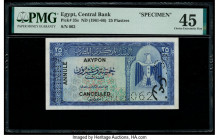 Egypt Central Bank of Egypt 25 Piastres ND (1961-66) Pick 35s Specimen PMG Choice Extremely Fine 45. Pinholes, roulette punch and black overprints are...