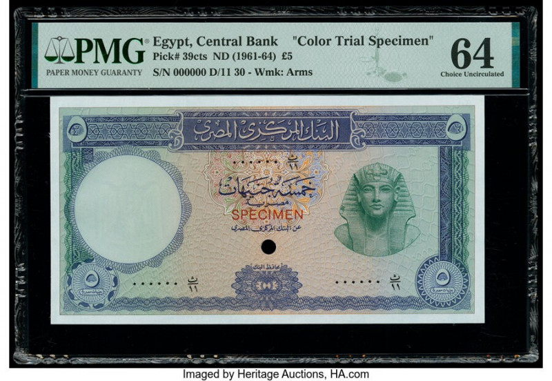 Egypt Central Bank of Egypt 5 Pounds ND (1961-64) Pick 39cts Color Trial Specime...