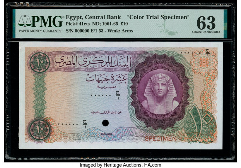 Egypt Central Bank of Egypt 10 Pounds 1961-65 Pick 41cts Color Trial Specimen PM...