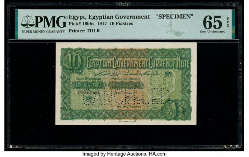 Egypt Egyptian Government 10 Piastres ND (1916-17) Pick 160bs Specimen PMG Gem U...