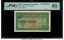Egypt Egyptian Government 10 Piastres ND (1916-17) Pick 160bs Specimen PMG Gem Uncirculated 65 EPQ. Roulette Cancelled punch present.

HID09801242017
...